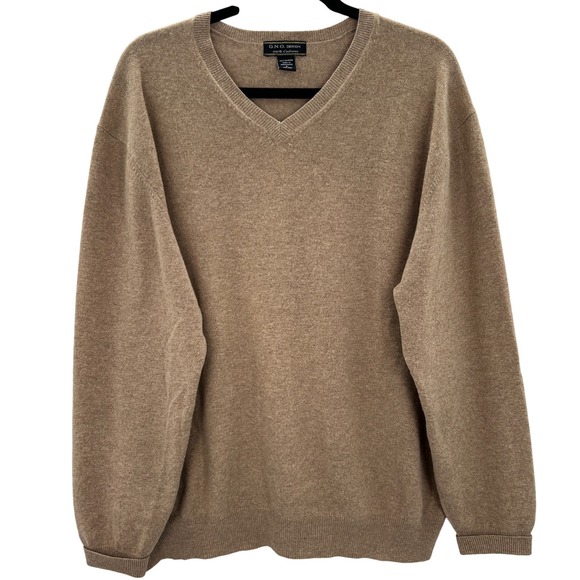 G.N.O. Design Other - G.N.O. Design Mens 100% Cashmere V-Neck Sweater Brown Tan Size Large Academia